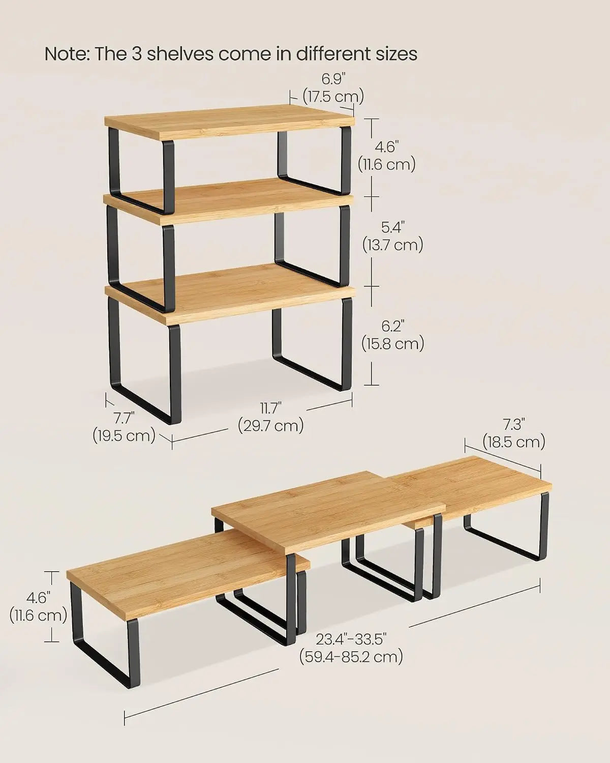 Cabinet Organizer Shelf Set of 3 Kitchen Counter Shelves