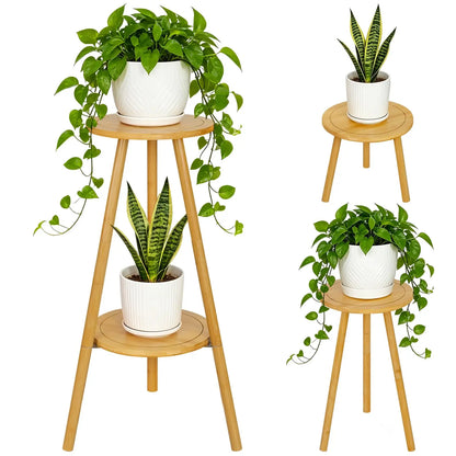 Bamboo Two-Level Plant Stand