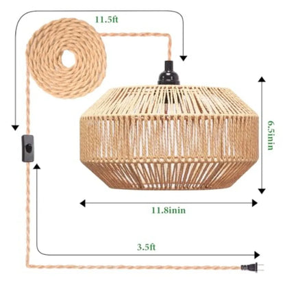 Hanging Lamp Plug-in Pendant Light Rattan