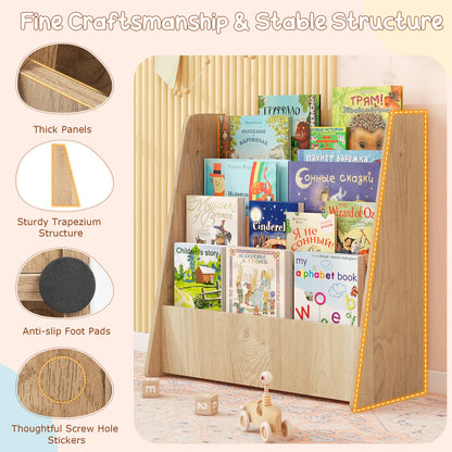 Toddlers Bookshelf Rack Deep Shelves Natural 4-tier