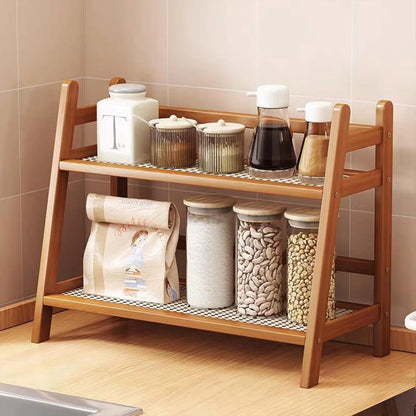 1pc Double-layer Bamboo Storage Rack