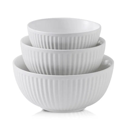Ceramic Ribbed Nesting White Bowls