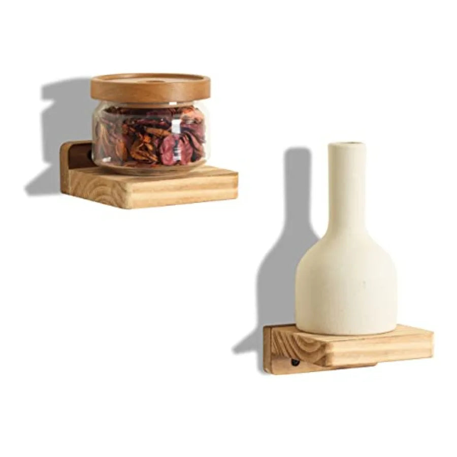 Small Floating Shelf for Wall Set of 2 Natural Wood