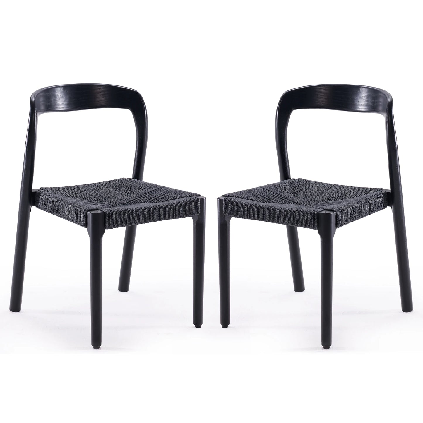 Set of 2 Ash Wood Stackable Dining Chairs