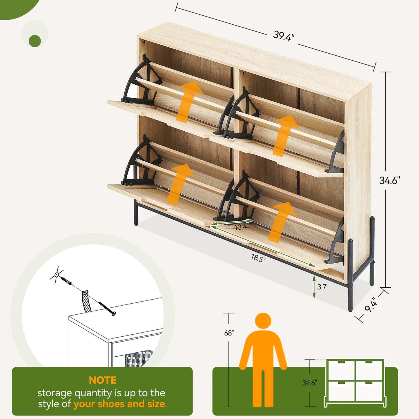 Rattan Shoe Cabinet with 4 Flip Drawers