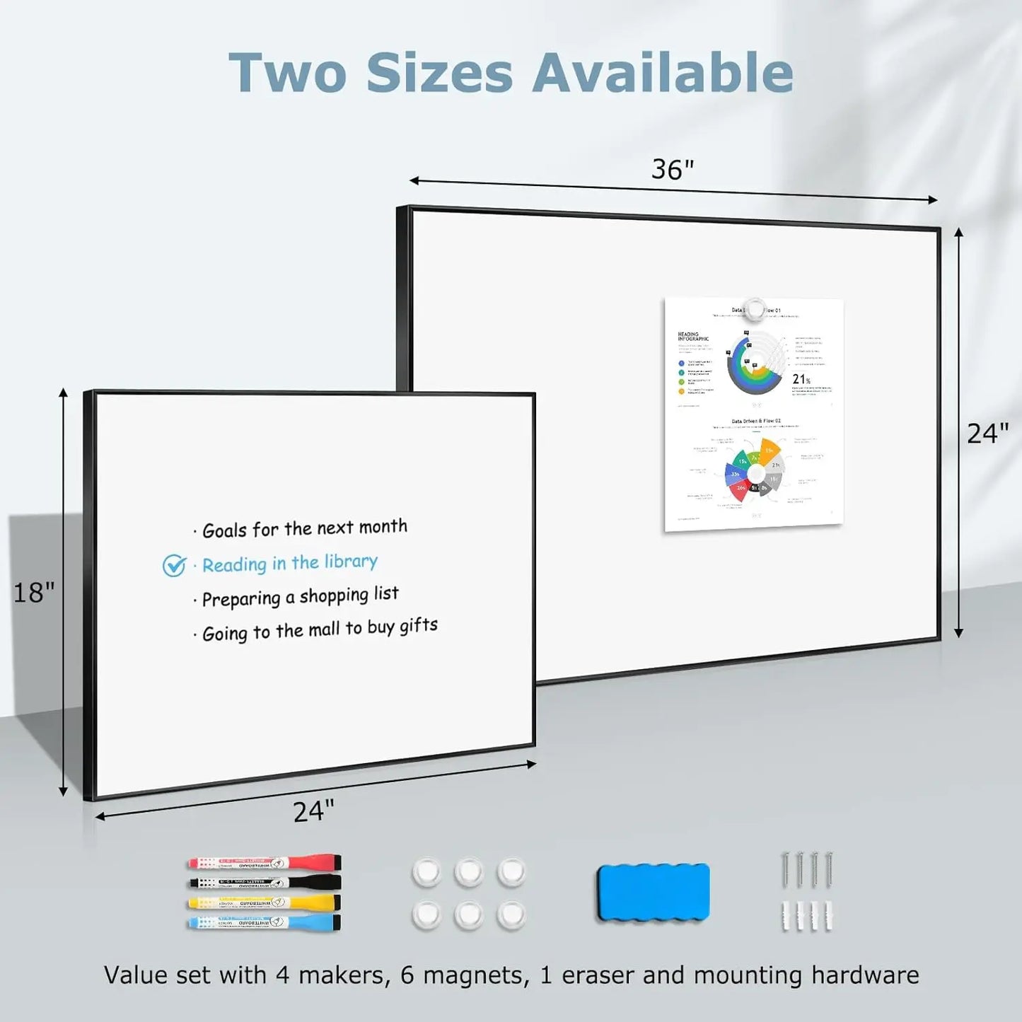 36x24 Inch Magnetic Framed Whiteboard with Dry Eraser