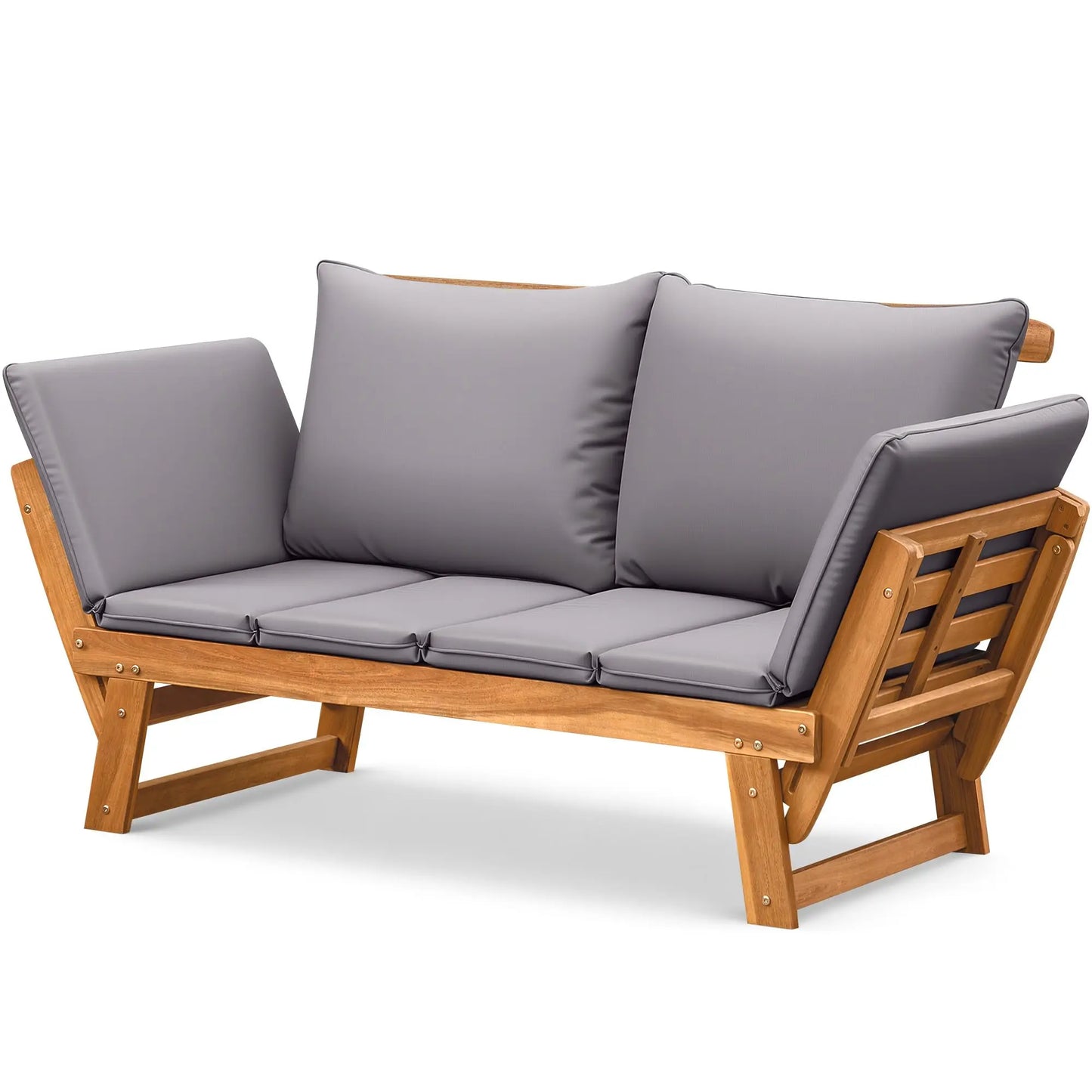 Acacia Wood Patio Loveseat with Soft Cushions