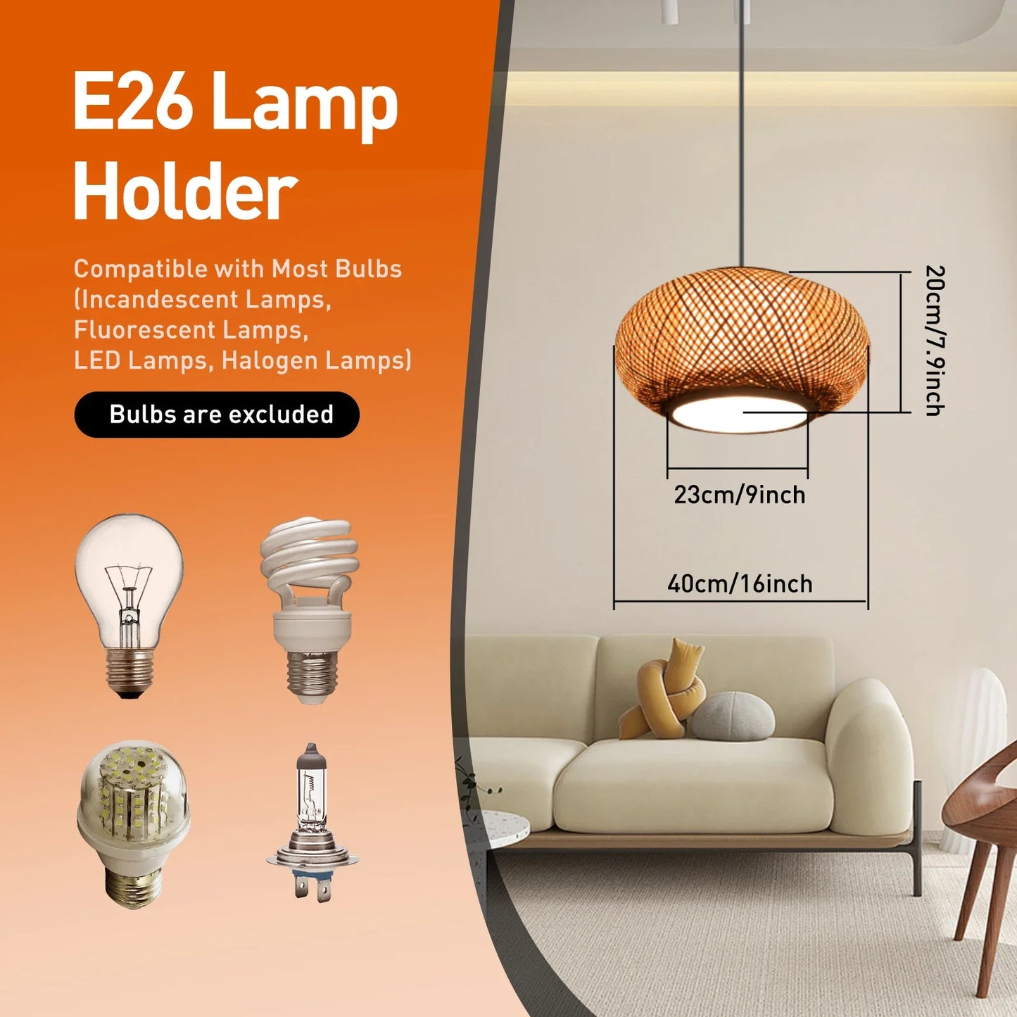 (40cm/16inch) Bamboo Pendant Light Ceiling Lamp Shade
