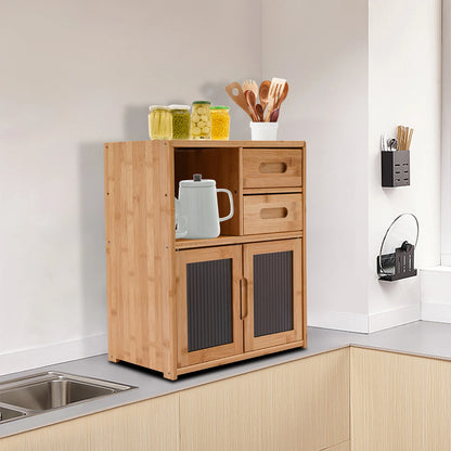 2-Tier Bamboo Kitchen Storage Cabinet with Drawers
