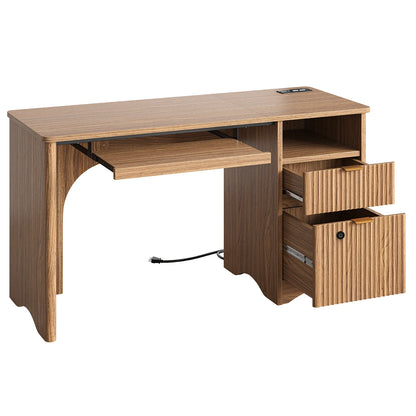 Office Desk with File Drawer & Charging Station