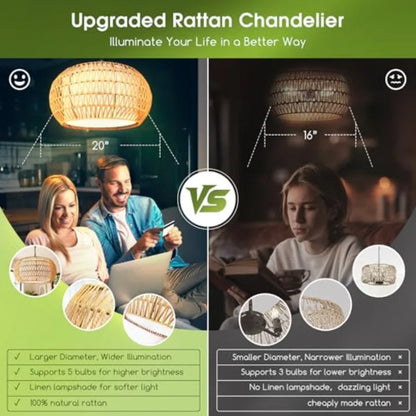 5-Lights Boho Rattan Chandelier for Dining Room