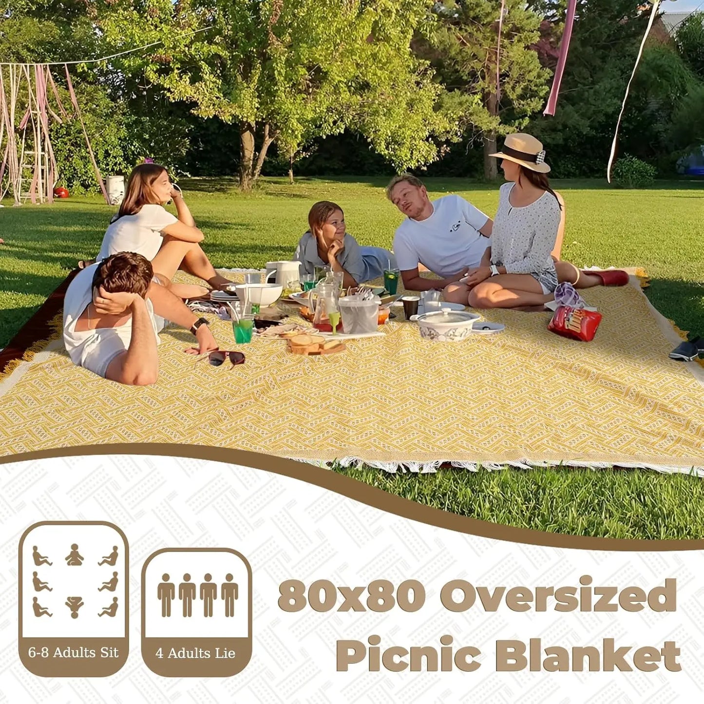 2-in-1 Large Boho Mat Waterproof Picnic Blanket