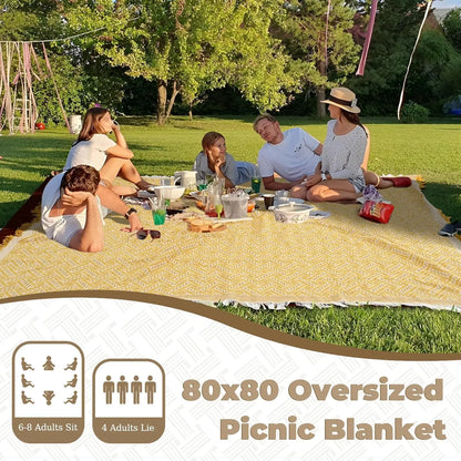 2-in-1 Large Boho Mat Waterproof Picnic Blanket