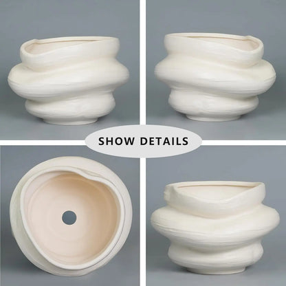 Large White Ceramic Plant Pot with Drainage