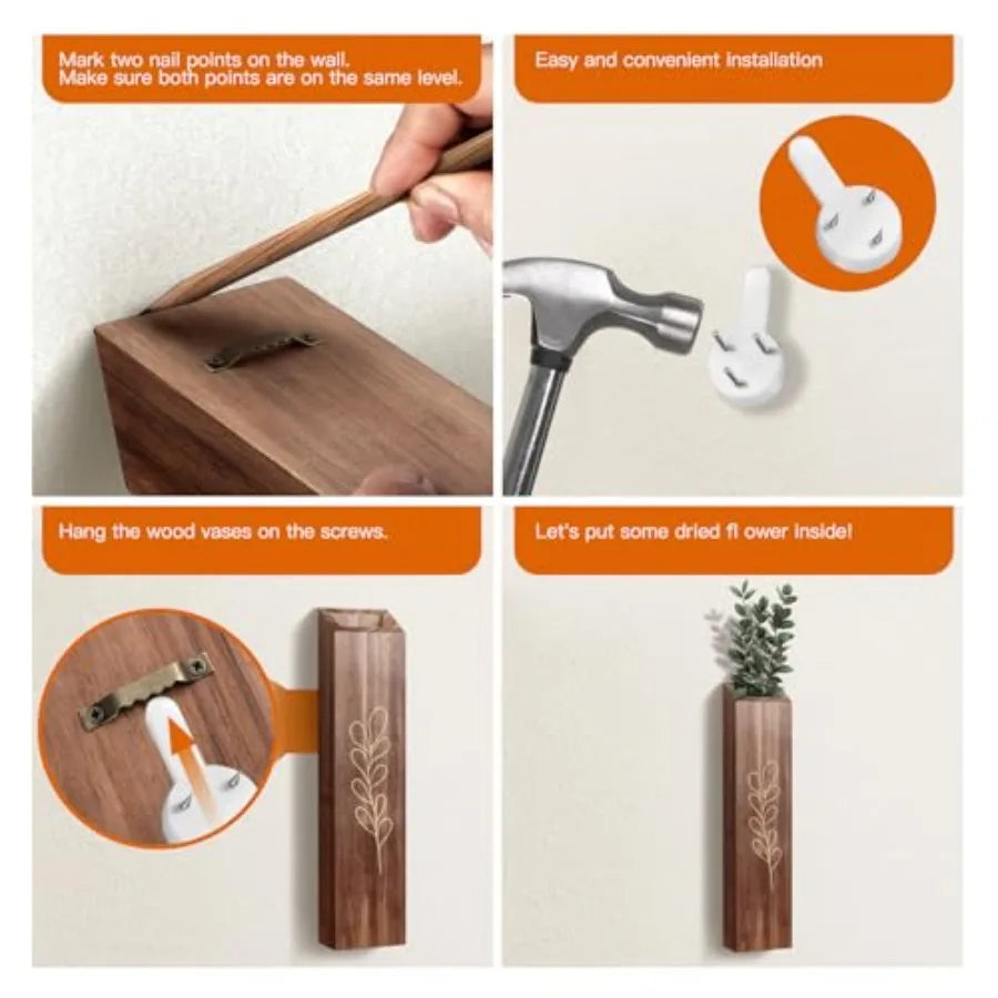 4 Pack Wood Indoor Wall Planter Pocket Vases