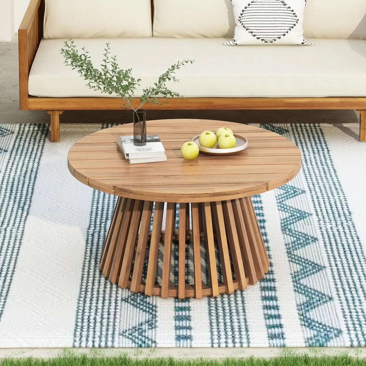 Patio Outdoor Acacia Wood Round Coffee Table