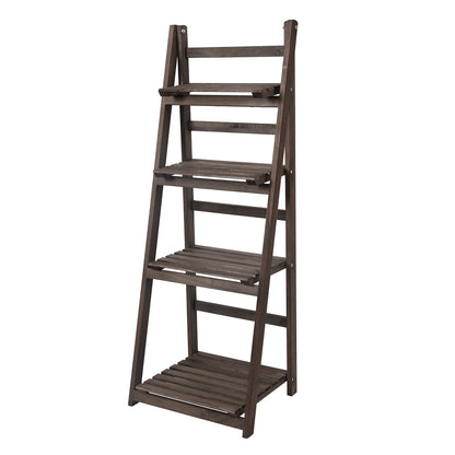 4-Tier Wooden Flower Display Stand Ladder Storage Shelf