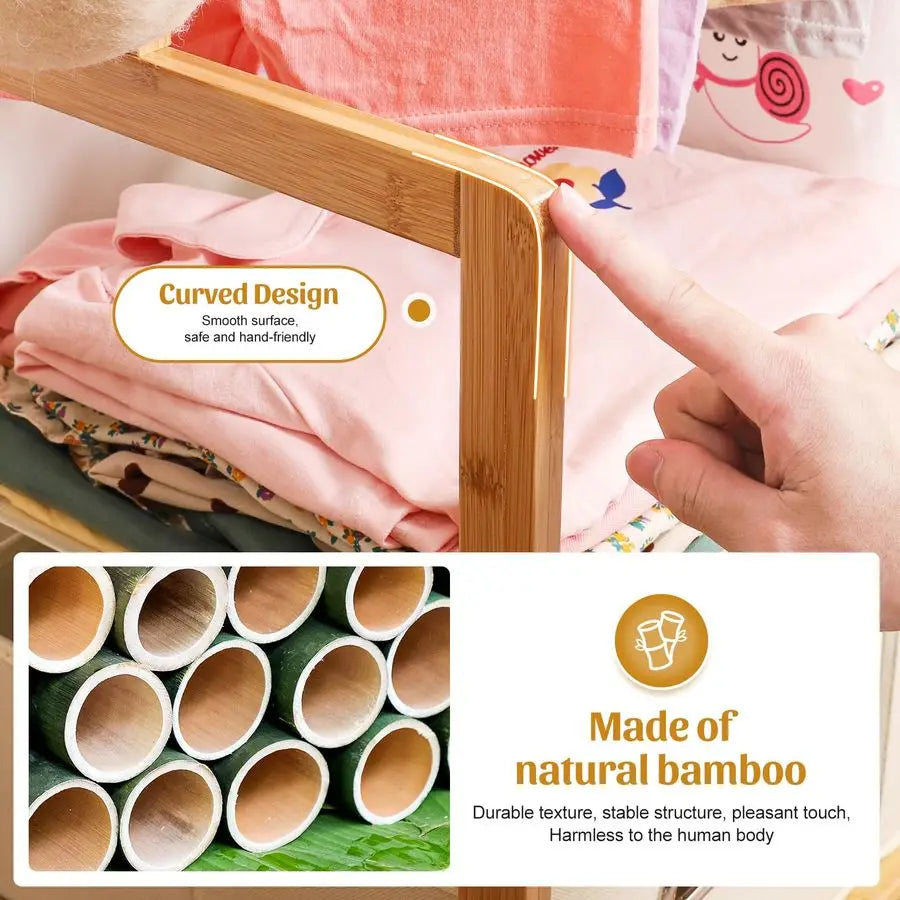 Clothing Rack Bamboo with 2 Storage Baskets