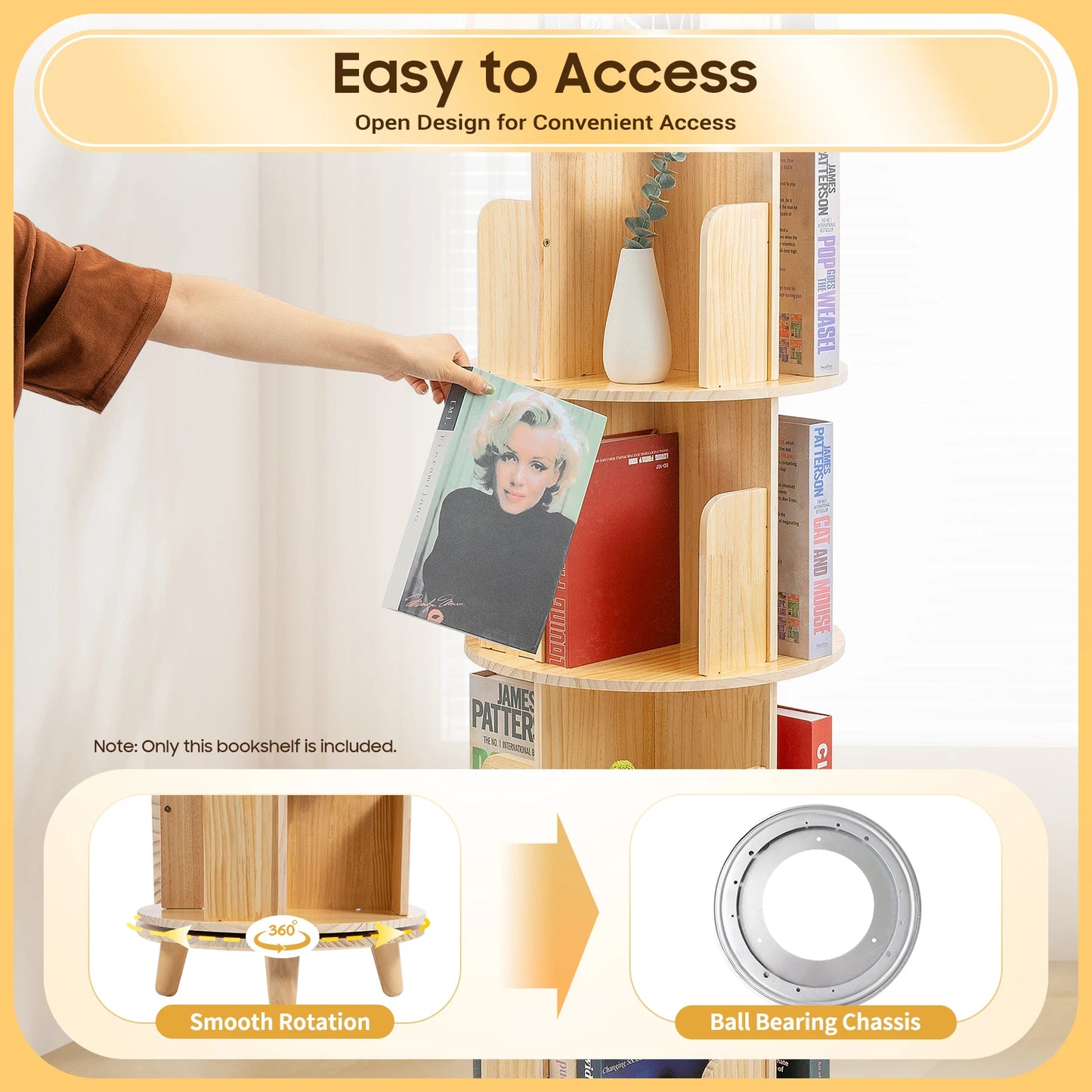 Wooden Bookcase Rotatable Stand Multifunctional Showcase Organizer