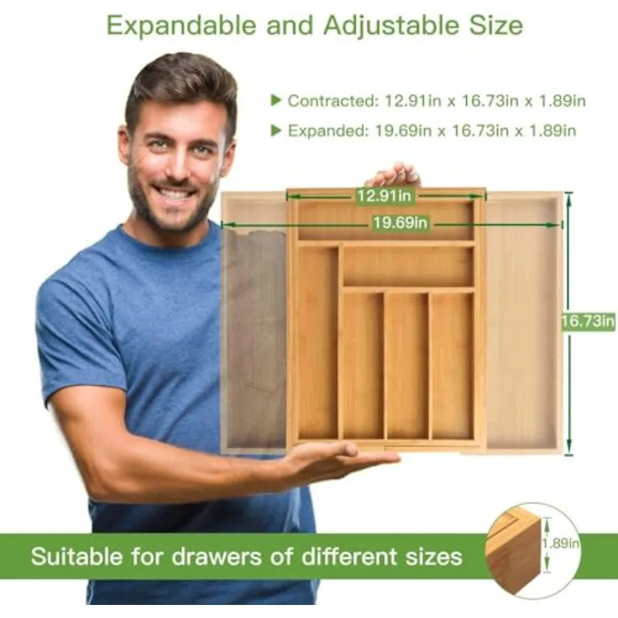 Bamboo Expandable Silverware Drawer Organizer
