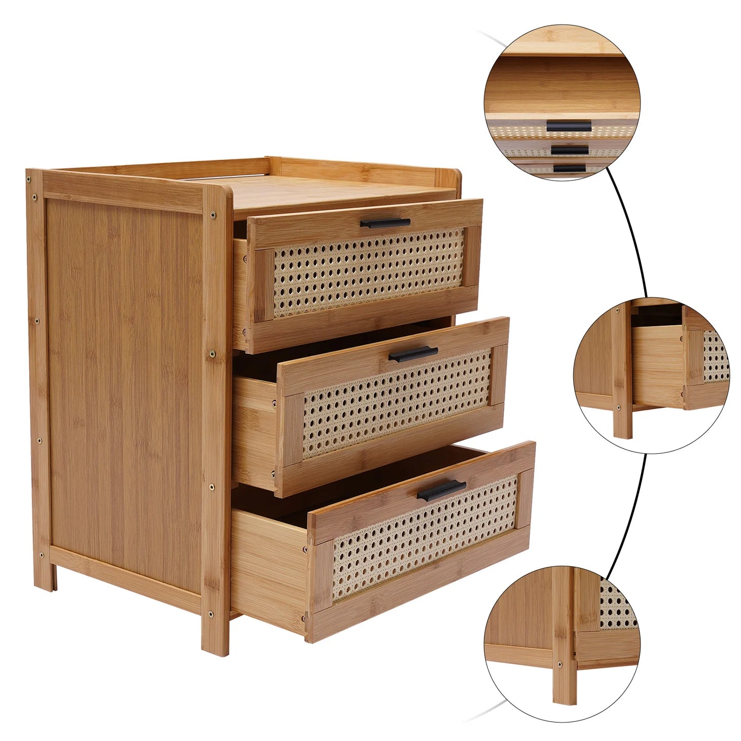 3- Drawer Bamboo Wood Bedside Table