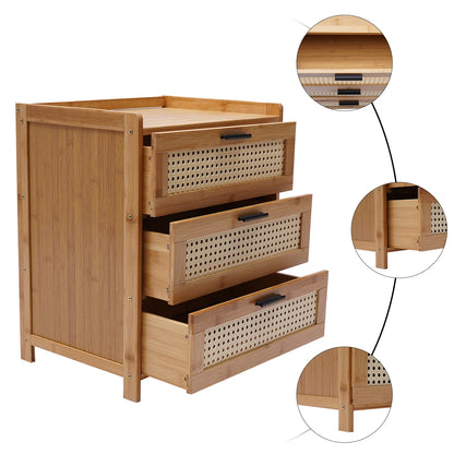 3- Drawer Bamboo Wood Bedside Table