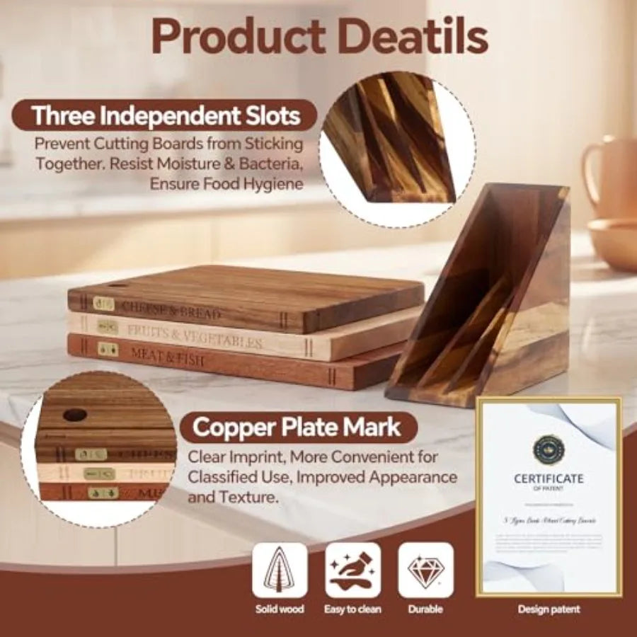 3 Piece Wood Cutting Board Set with Separated Stand