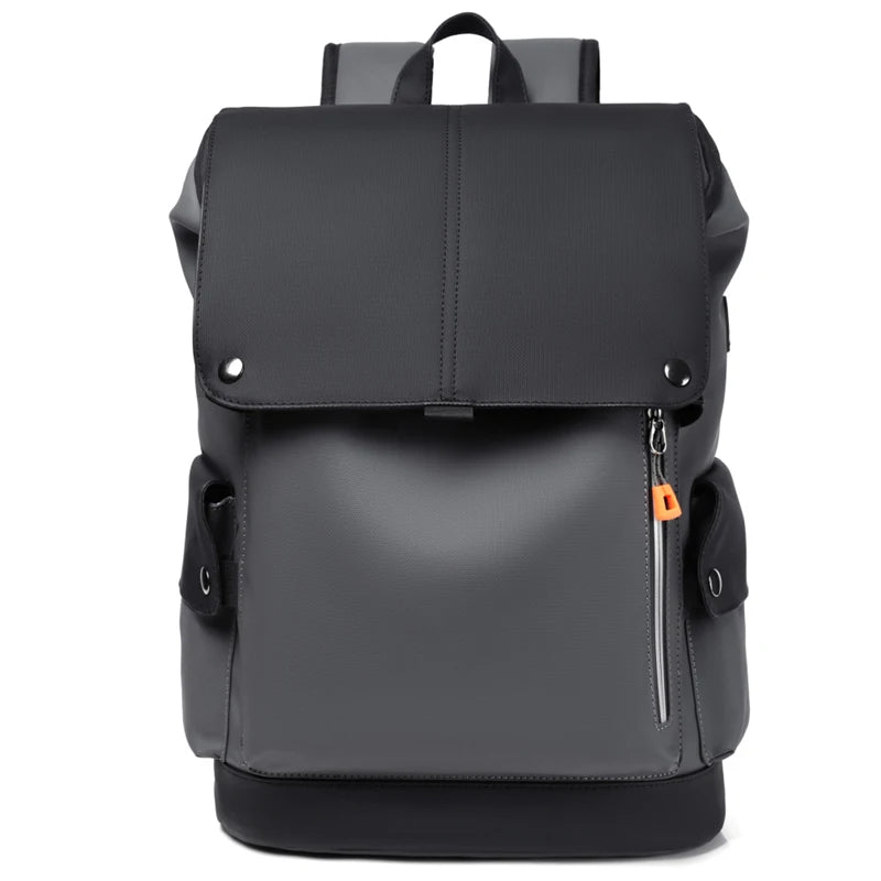 Leather Waterproof Men's Laptop Backpack USB Charging