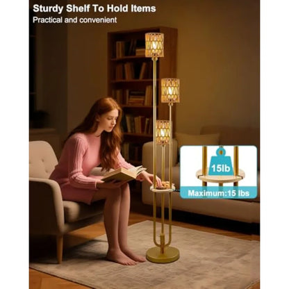 Dimmable Boho Floor Lamps with Table 3-Lights