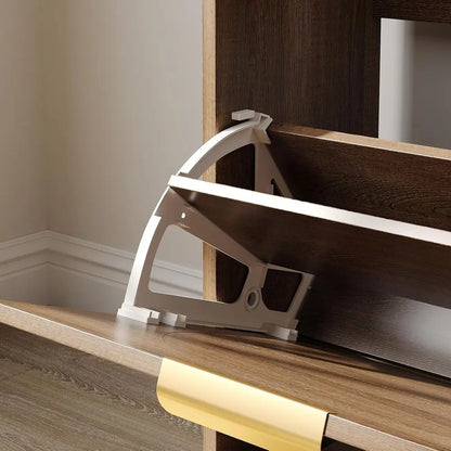 Rattan Entryway Bench with Seat Cushion & Coat Rack