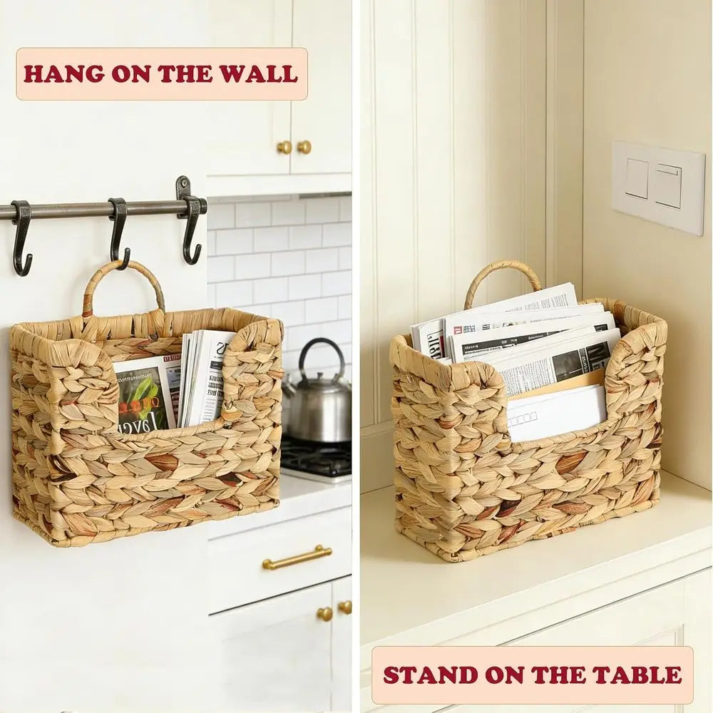 Woven Hanging Magazine Basket Organizer with Handle