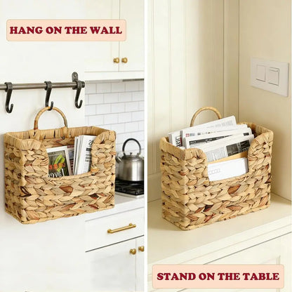 Woven Hanging Magazine Basket Organizer with Handle