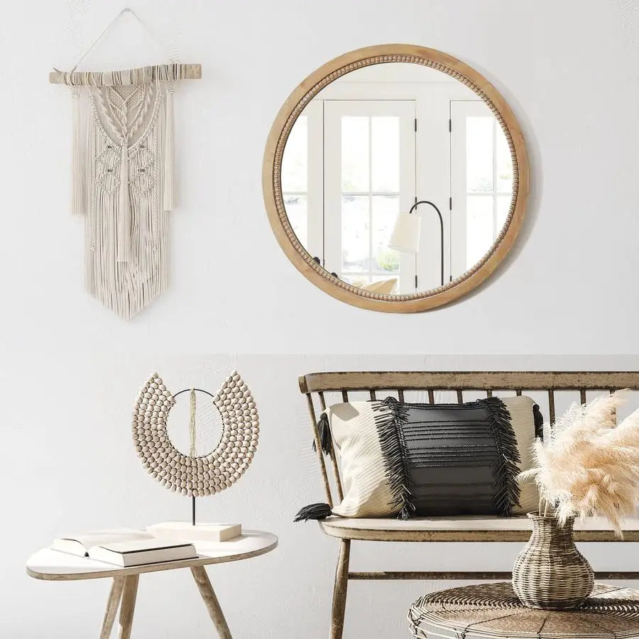 Round Wood Mirror Natural Wooden Frame