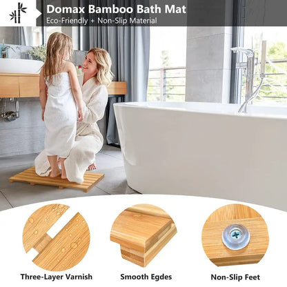 Bamboo Bath Mat Non Slip Waterproof Wooden