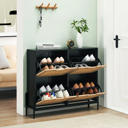 Rattan Shoe Cabinet with 4 Flip Drawers