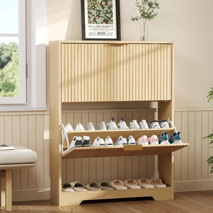 Narrow Shoe Storage Cabinet With 2 Flip Drawers