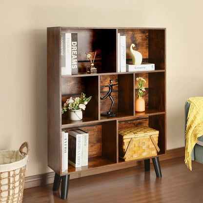 Cube Bookshelf 3 Tier Mid-Century Bookcase with Legs
