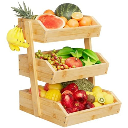 Bamboo 3 Tier Fruit Basket For Counter
