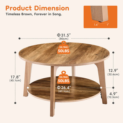 Wood Round Coffee Table for Living Room with Storage