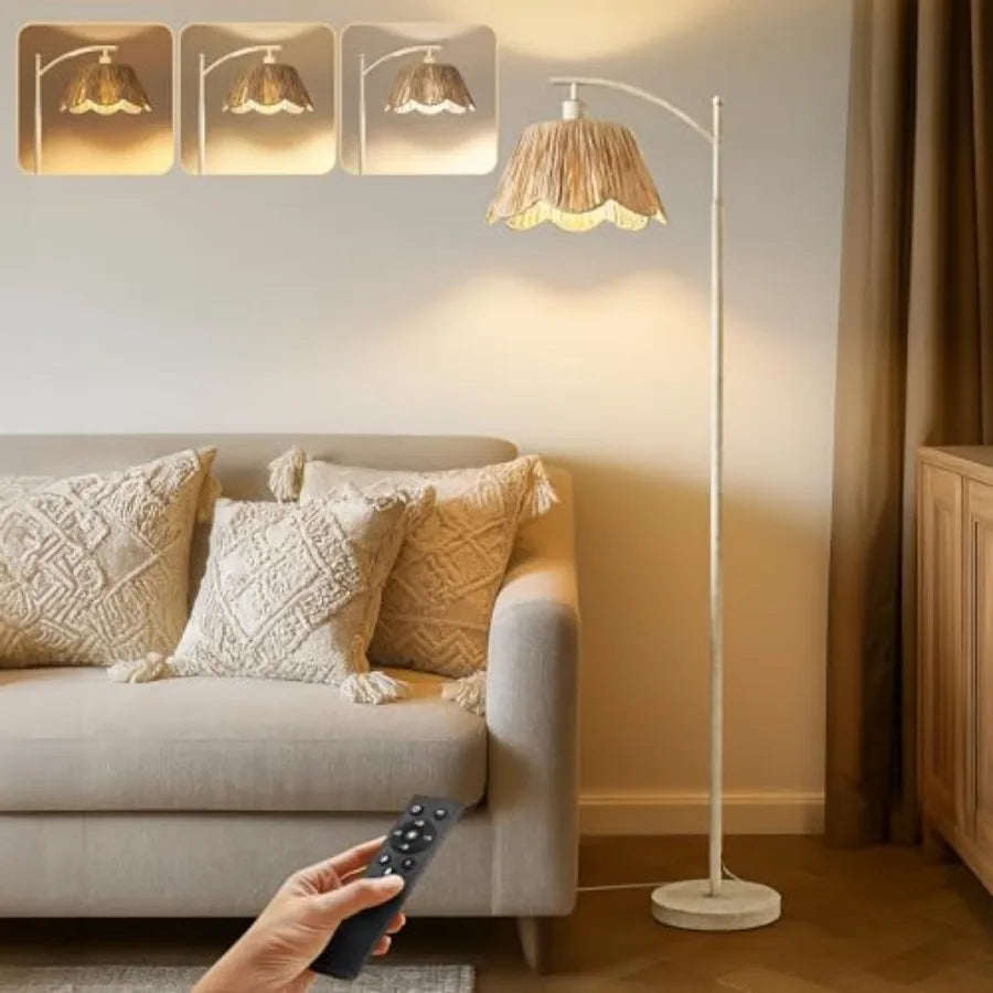 Rattan Boho Floor Lamp for Living Room