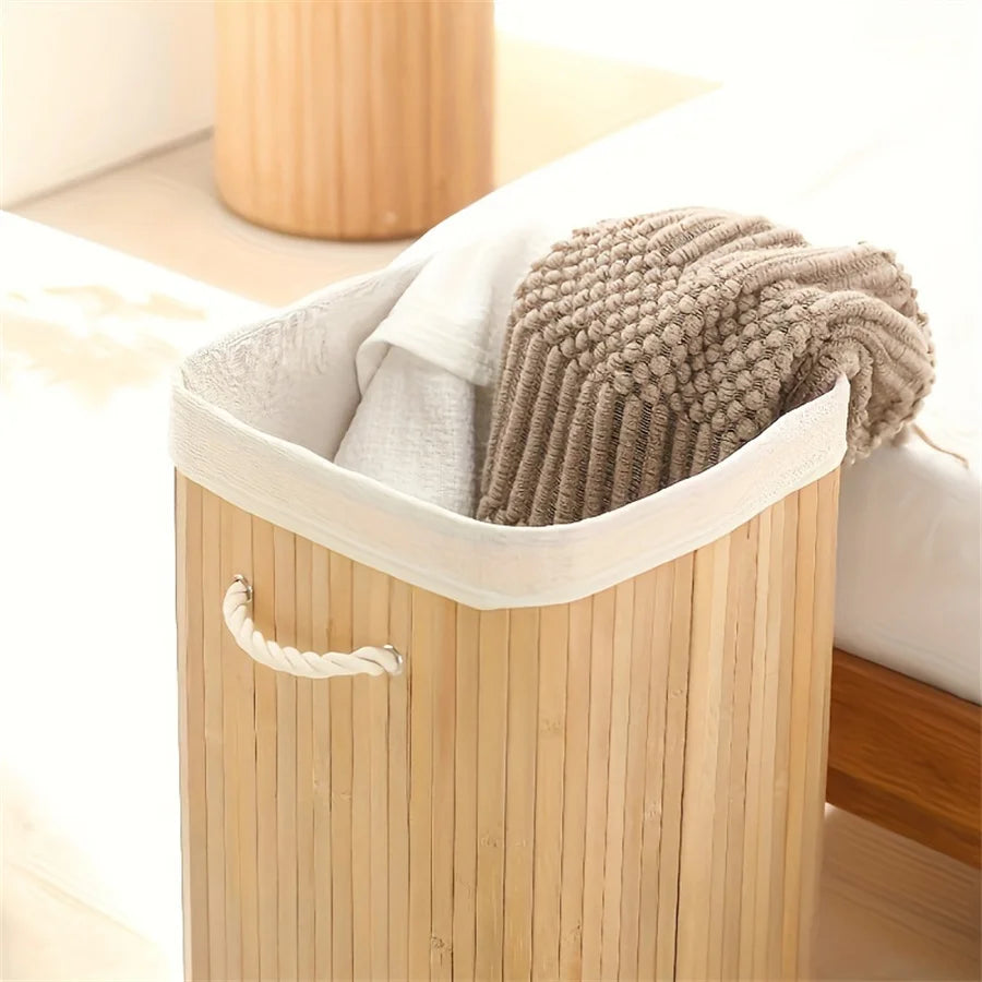 Bamboo Foldable Storage Basket Large Laundry Organizer
