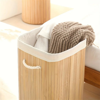 Bamboo Foldable Storage Basket Large Laundry Organizer