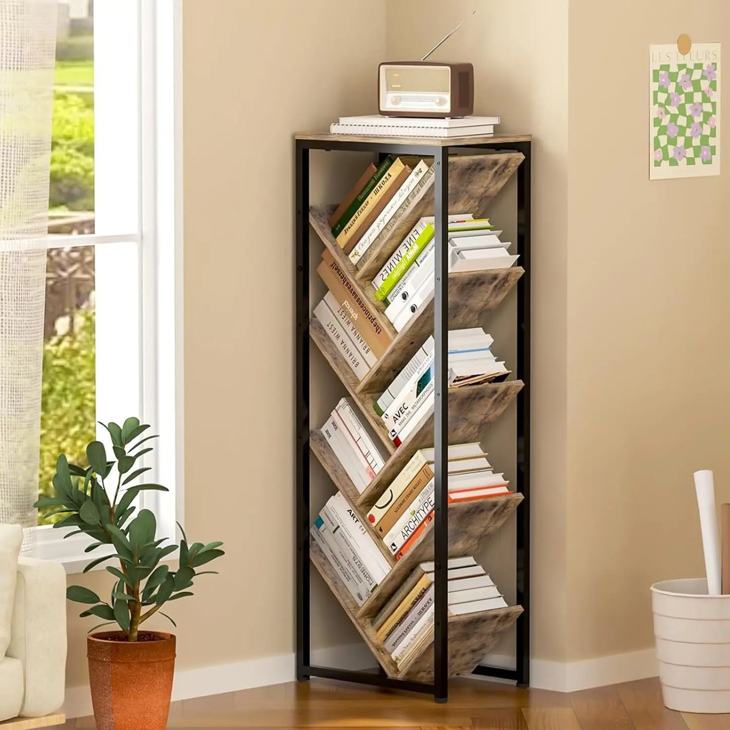 5 Tier Tree Bookshelf With Wood Shelves