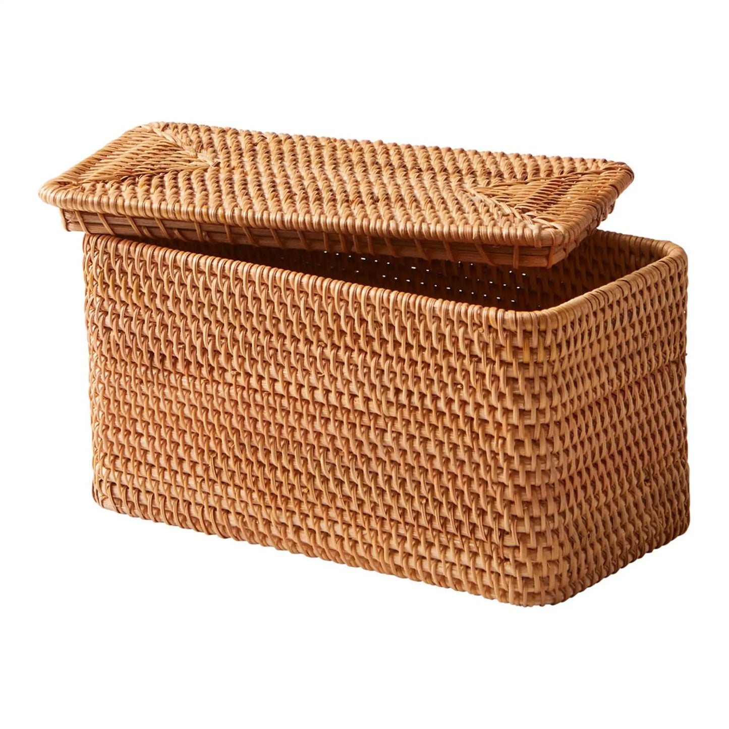 Brown Rattan Organizer Basket with Lid