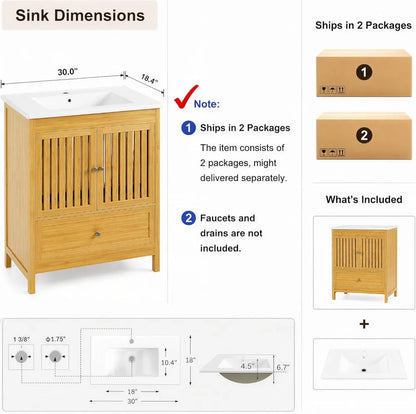 30in Bamboo Bathroom Vanity with Sink