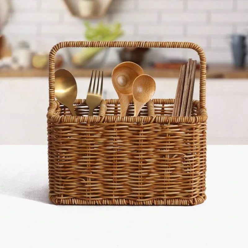 Handwoven Minimalist Square Multi-Compartment Storage Basket