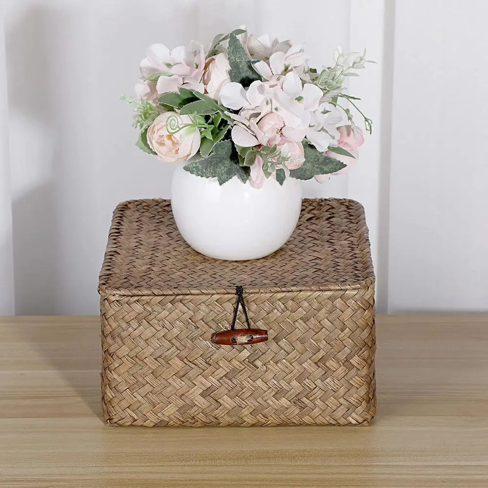 Wicker Baskets Bin with Lid Handwoven Storage Basket