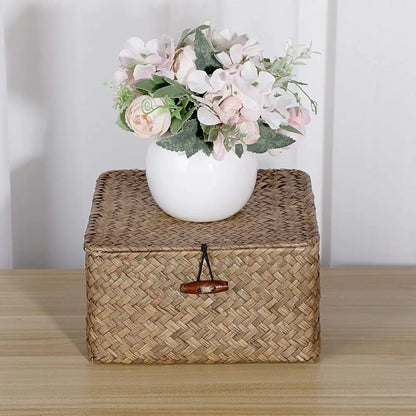 Wicker Baskets Bin with Lid Handwoven Storage Basket