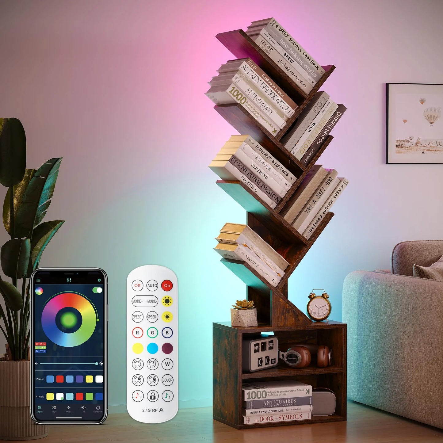 6 Tier Tree  Floor Standing Bookshelf
