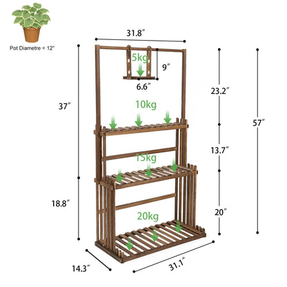 3-Tier Wood Hanging Plant Stand Rack Holder
